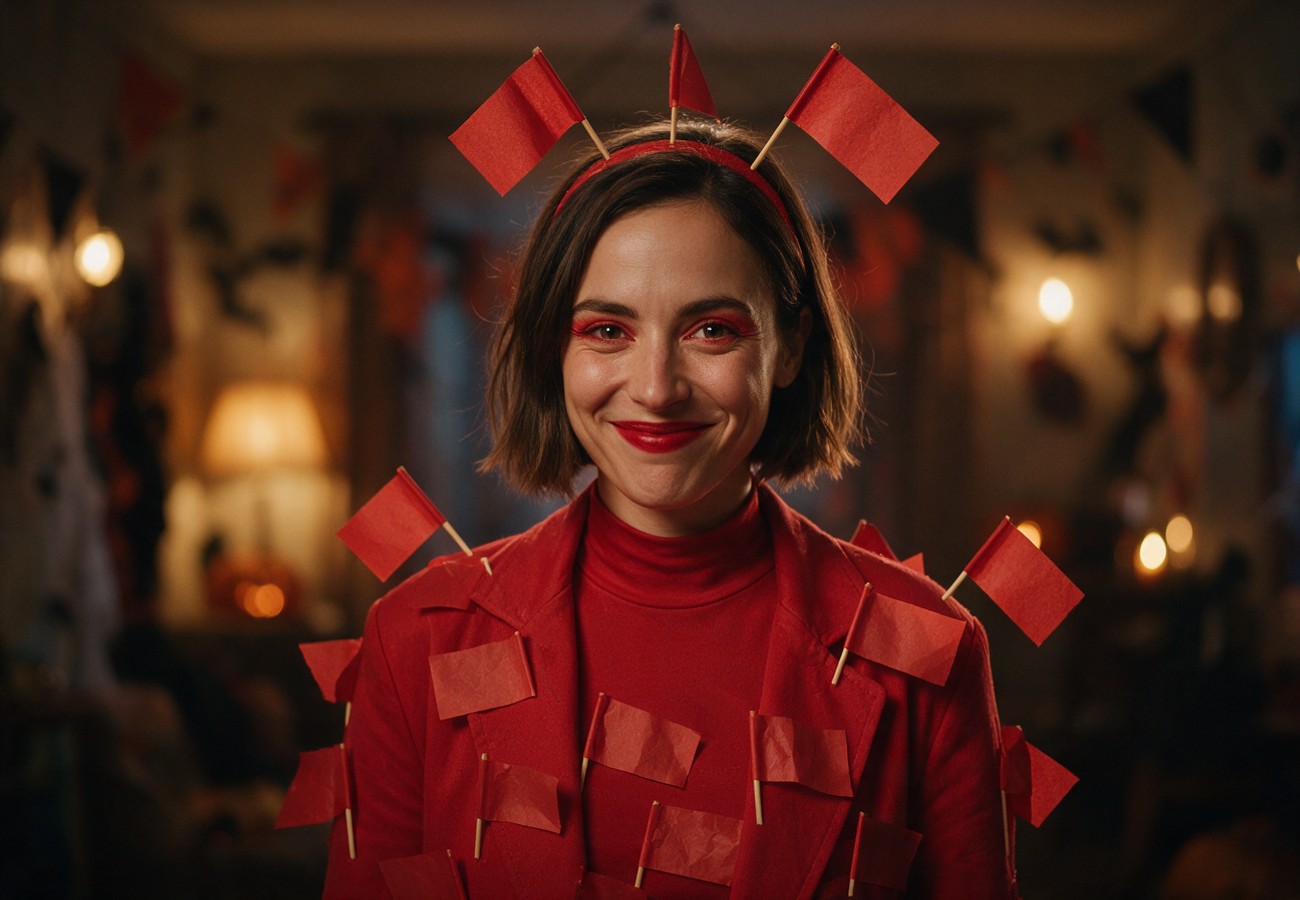 Disfraz conceptual de bandera roja humana para Halloween