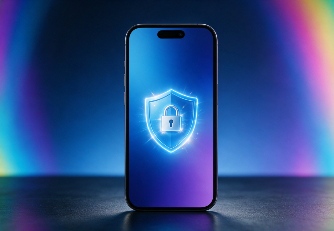 iPhone con un escudo de seguridad y un candado en la pantalla